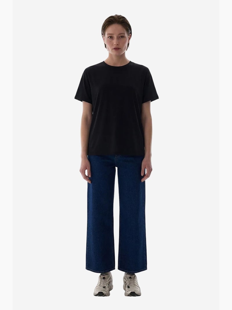 T-shirt femme col rond penti Noir - Kiabi