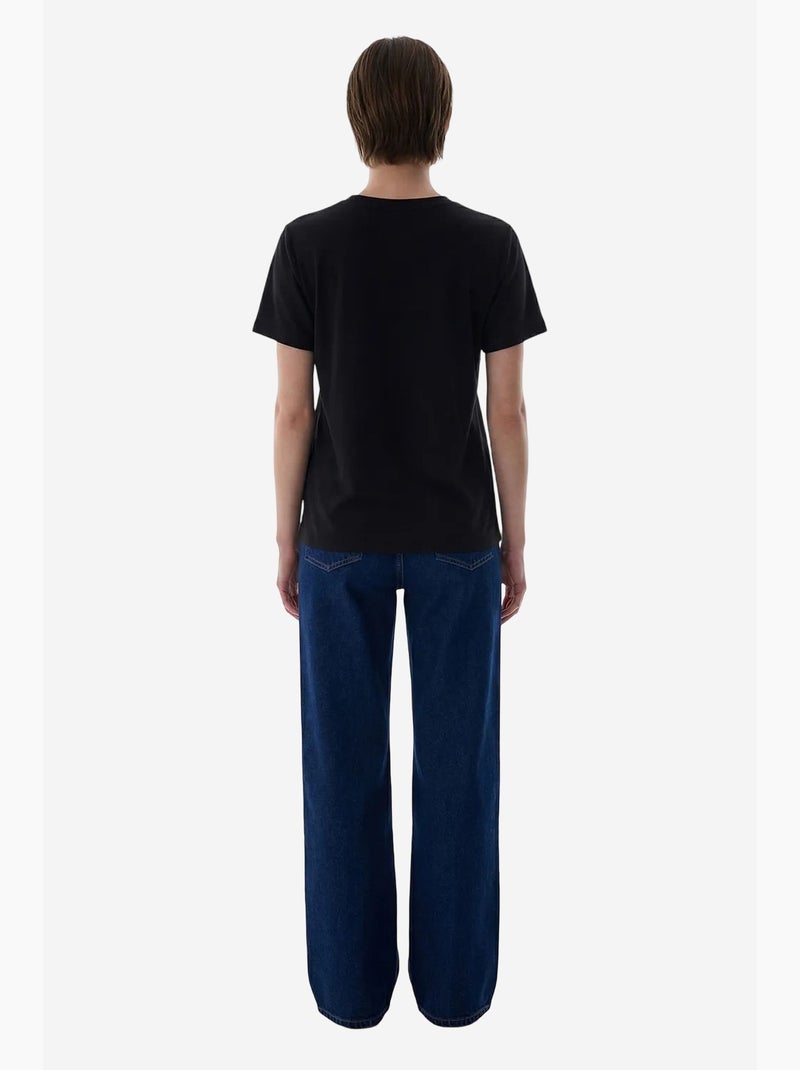 T-shirt femme col rond penti Noir - Kiabi
