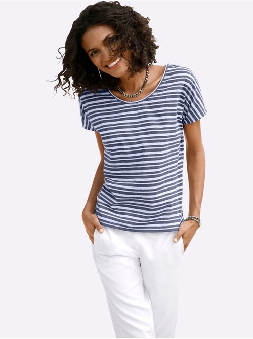 T shirt femme col rond rayures marinière et tombé décontracté - Taille standard - Witt - Kiabi