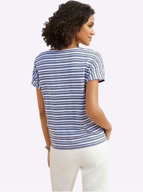 T shirt femme col rond rayures marinière et tombé décontracté - Taille standard - Witt - Kiabi