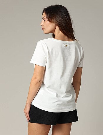 T-shirt femme col V manches courtes avec print flocké "amour" 'Deeluxe'