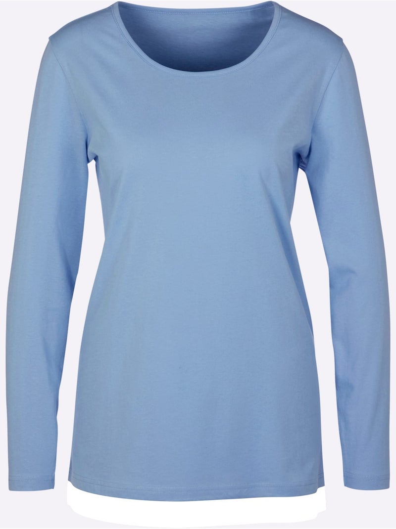 T-shirt femme confortable à manches longues avec col rond - Taille standard - Moda Vilona Bleu clair - Kiabi