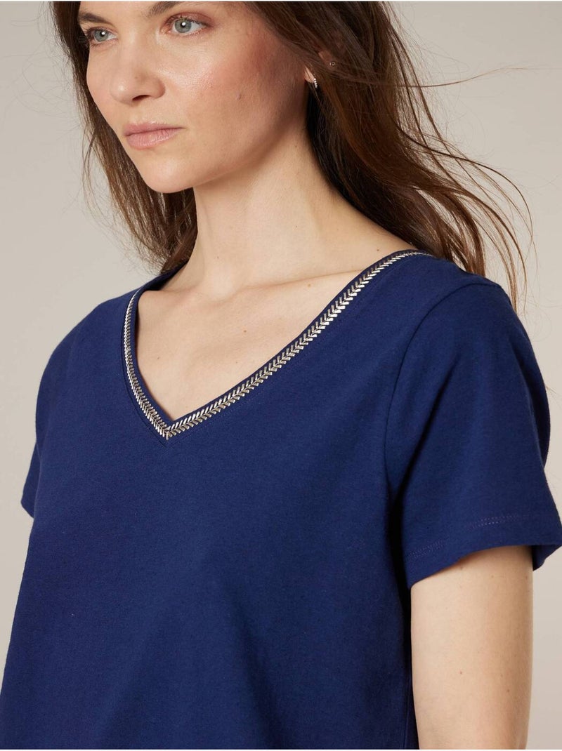 T-shirt femme coton et lin 'Deeluxe' Bleu marine - Kiabi