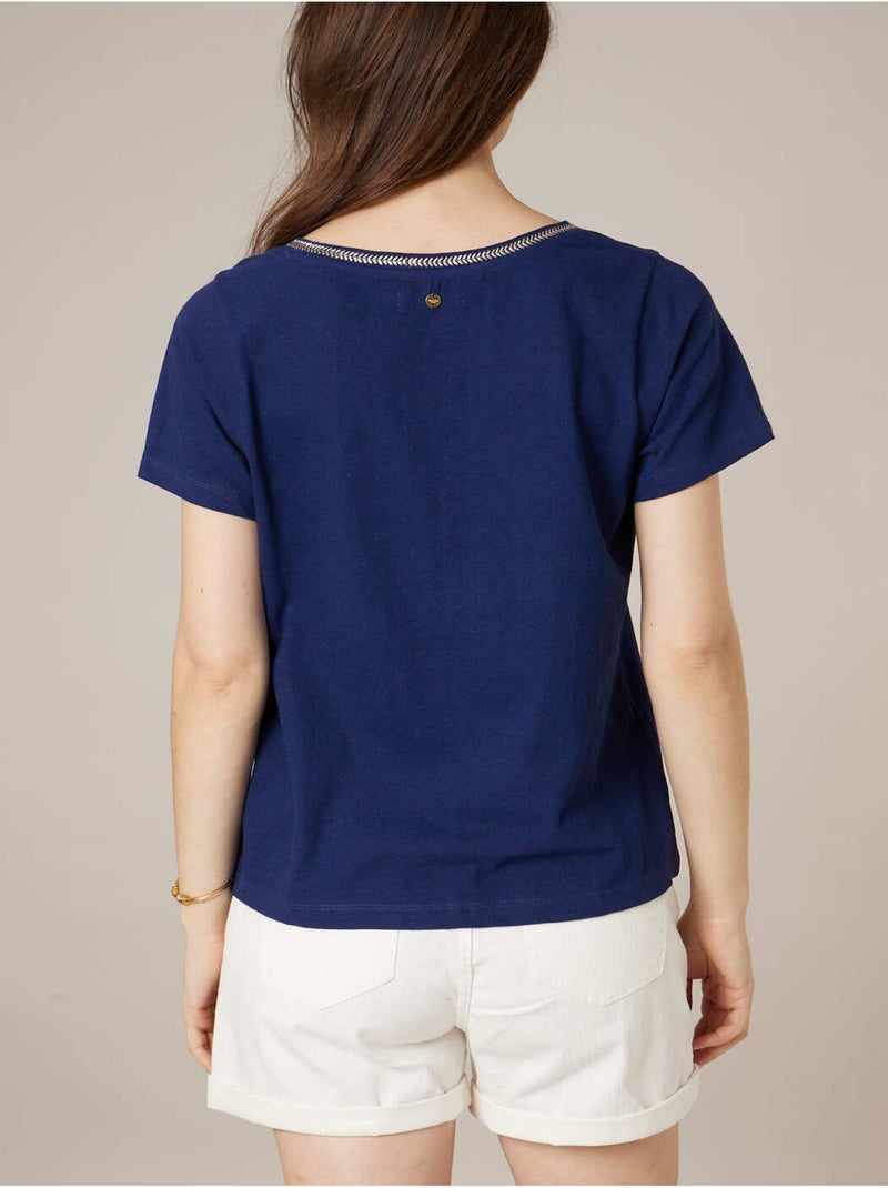 T-shirt femme coton et lin 'Deeluxe' Bleu marine - Kiabi