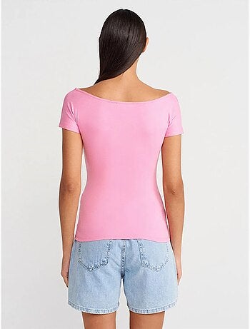 T-shirt Femme Coupe Ajustée À Col Bateau