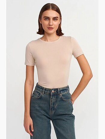 T-shirt femme coupe ajustée à col rond dilvin