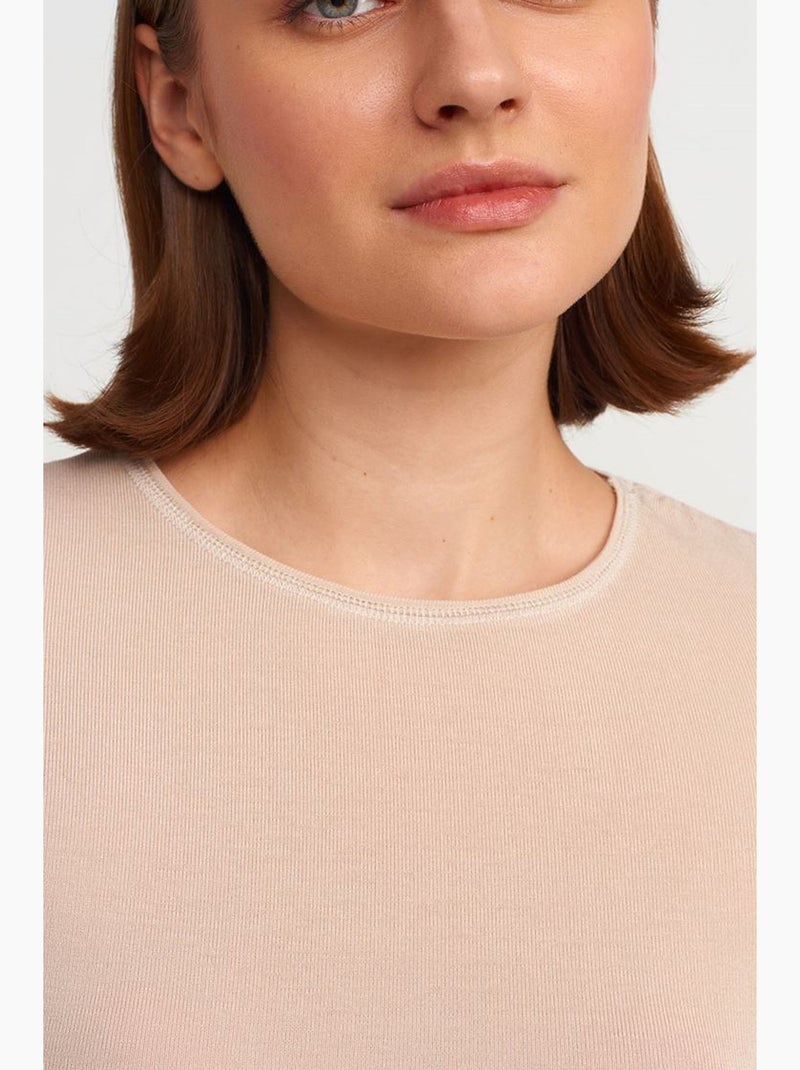 T-shirt femme coupe ajustée à col rond dilvin Beige argile - Kiabi