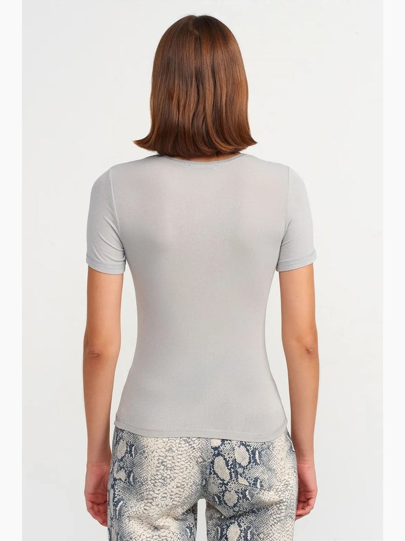 T-shirt femme coupe ajustée à col rond dilvin Gris clair - Kiabi