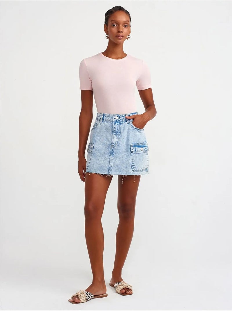 T-shirt Femme Coupe Ajustée À Col Rond Rose clair - Kiabi
