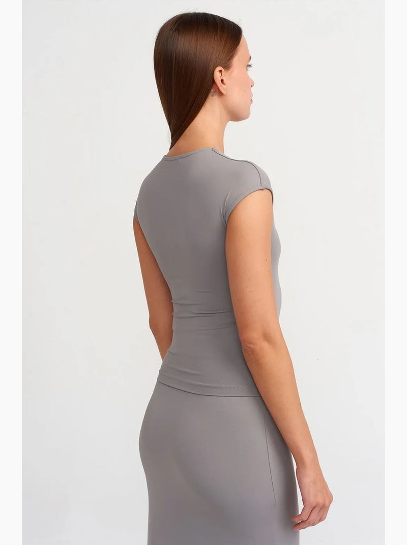 T-shirt femme coupe ajustée col rond dilvin Gris - Kiabi