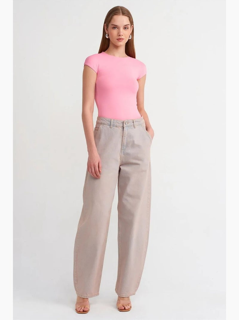 T-shirt femme coupe ajustée col rond dilvin Rose clair - Kiabi