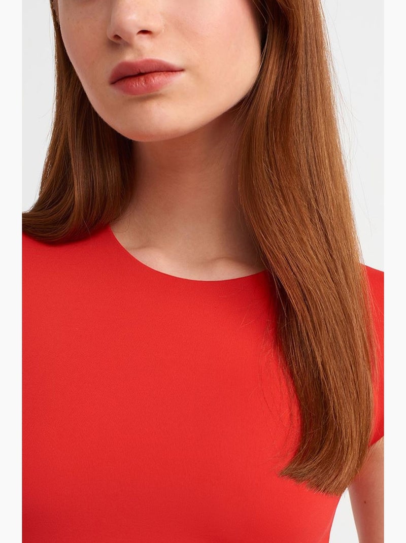 T-shirt femme coupe ajustée col rond dilvin Rouge - Kiabi