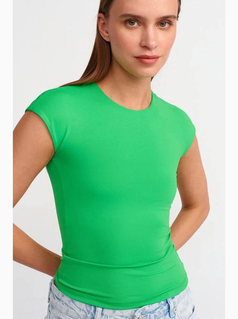 T-shirt femme coupe ajustée col rond dilvin Vert anis - Kiabi