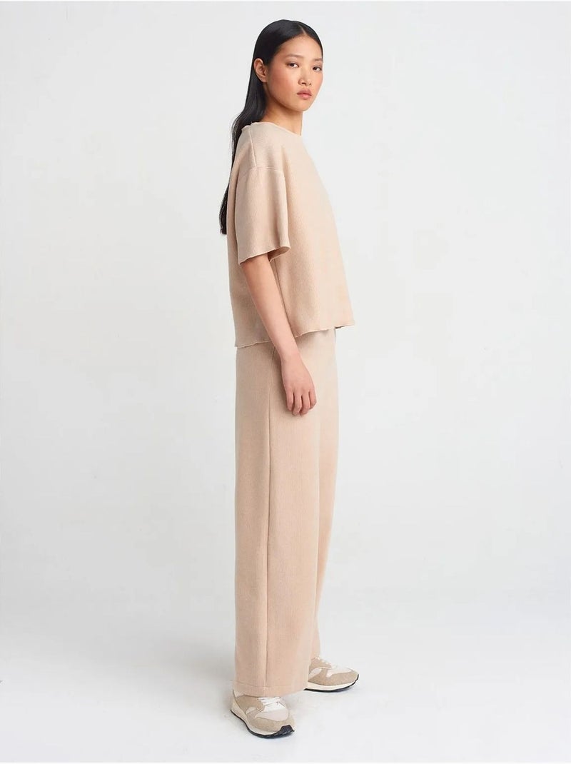 T-shirt Femme Coupe Ample À Col Rond Beige - Kiabi