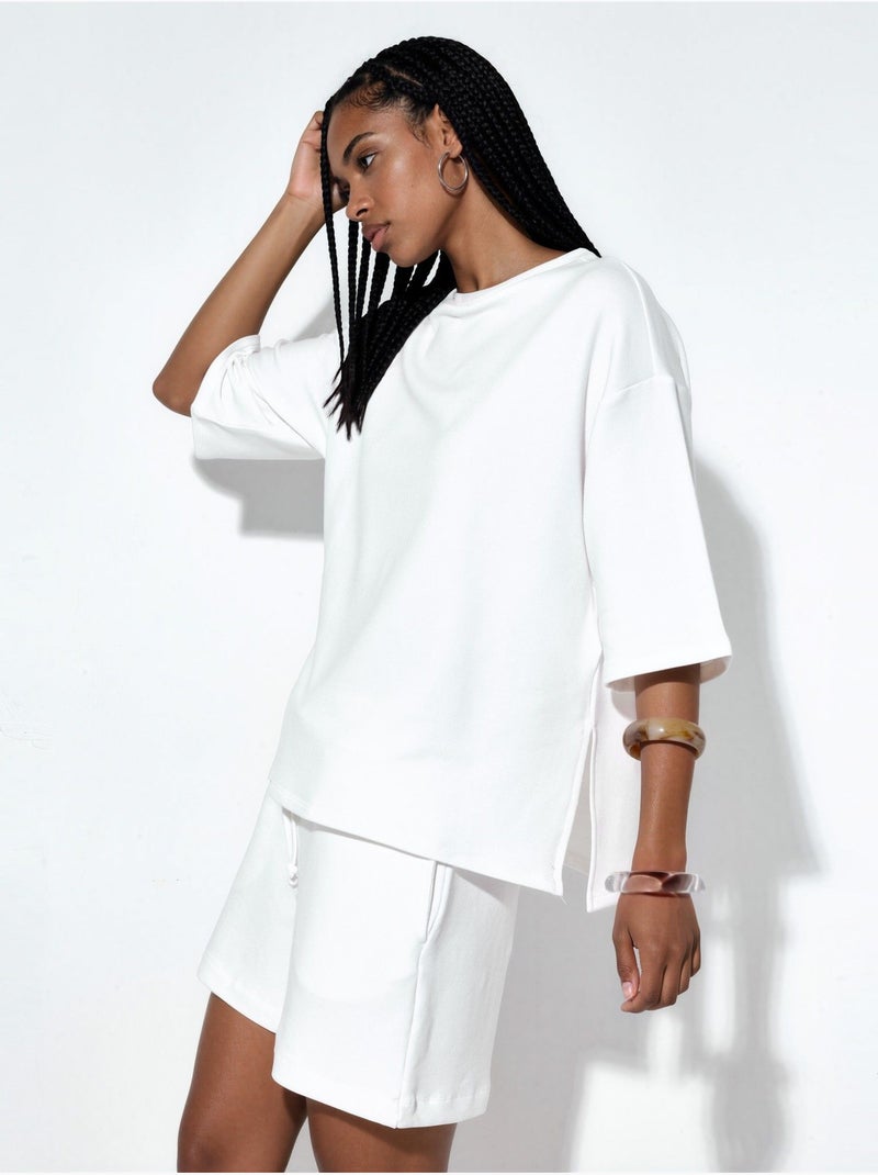 T-shirt femme coupe ample à col rond busem Blanc - Kiabi