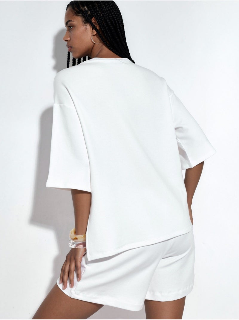 T-shirt femme coupe ample à col rond busem Blanc - Kiabi