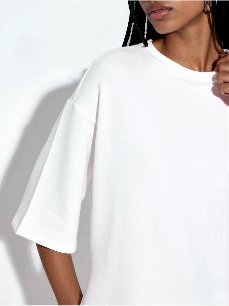 T-shirt femme coupe ample à col rond busem Blanc - Kiabi