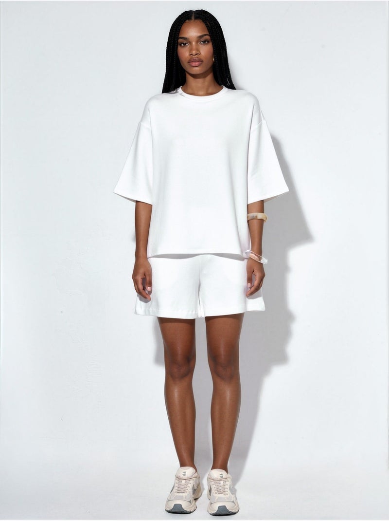 T-shirt femme coupe ample à col rond busem Blanc - Kiabi