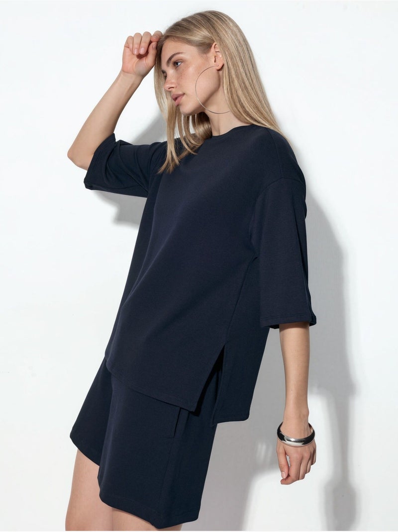 T-shirt femme coupe ample à col rond busem Bleu marine - Kiabi