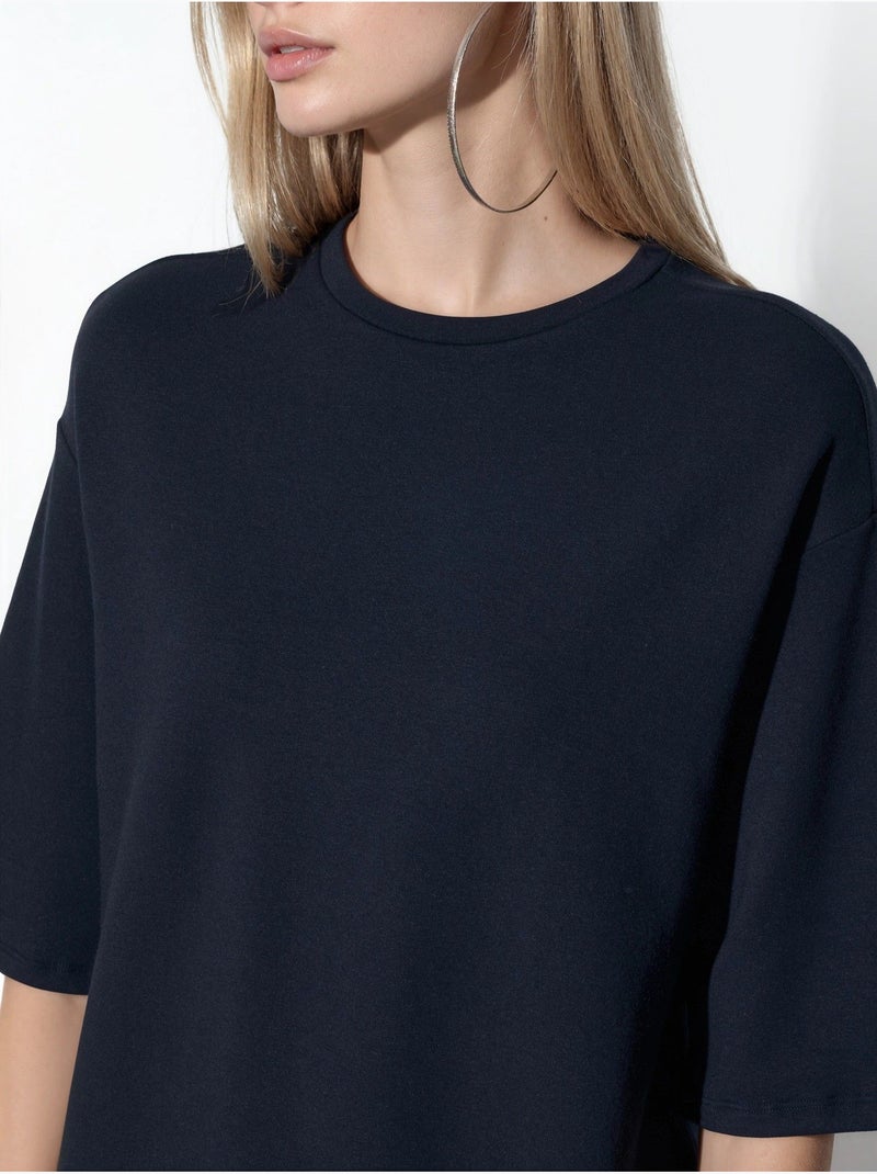 T-shirt femme coupe ample à col rond busem Bleu marine - Kiabi