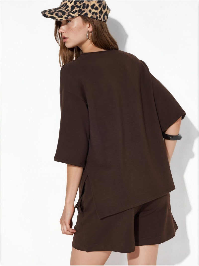 T-shirt femme coupe ample à col rond busem Marron - Kiabi