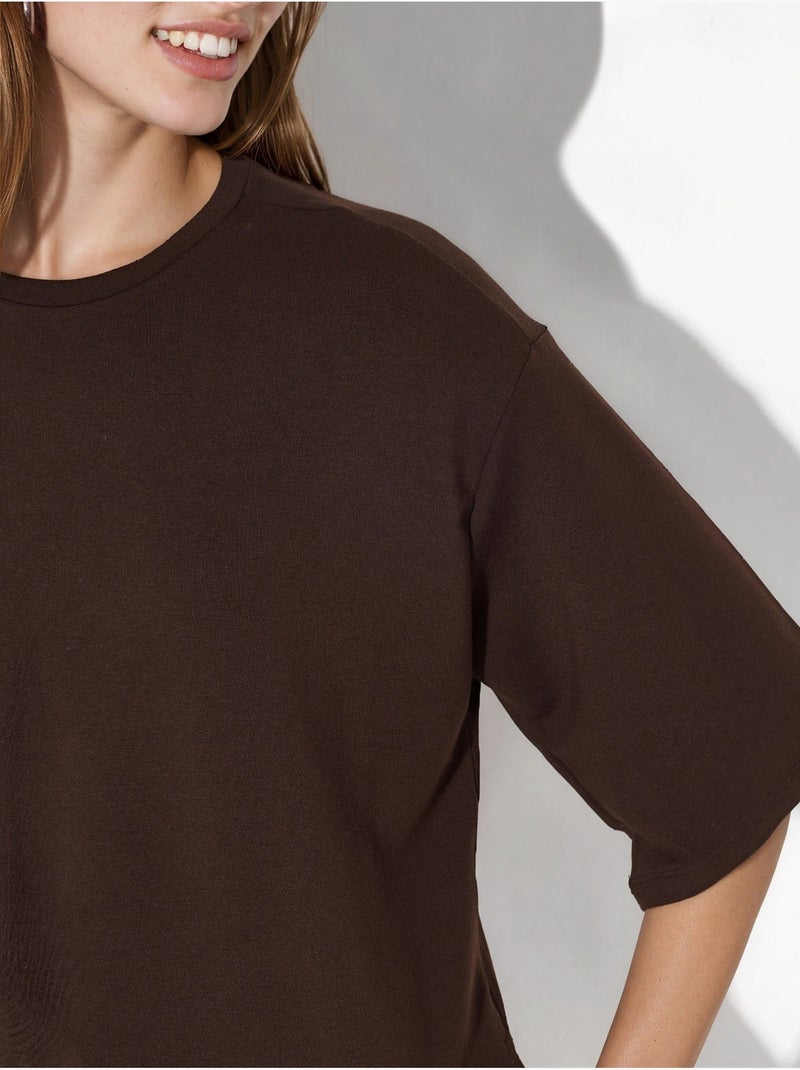 T-shirt femme coupe ample à col rond busem Marron - Kiabi