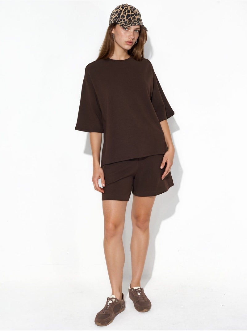 T-shirt femme coupe ample à col rond busem Marron - Kiabi
