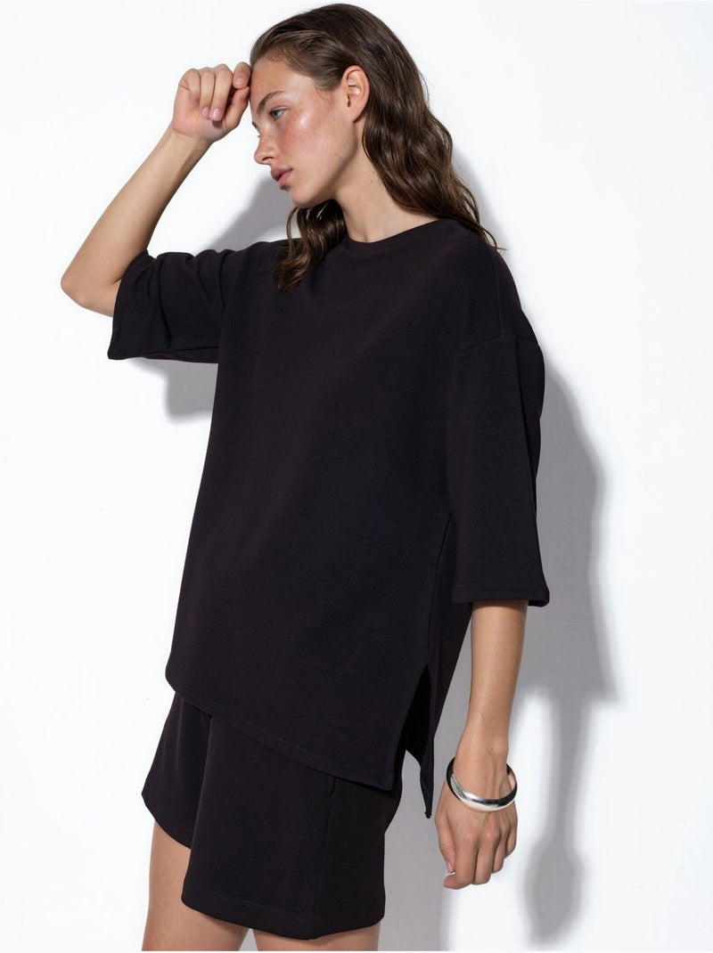 T-shirt femme coupe ample à col rond busem Noir - Kiabi