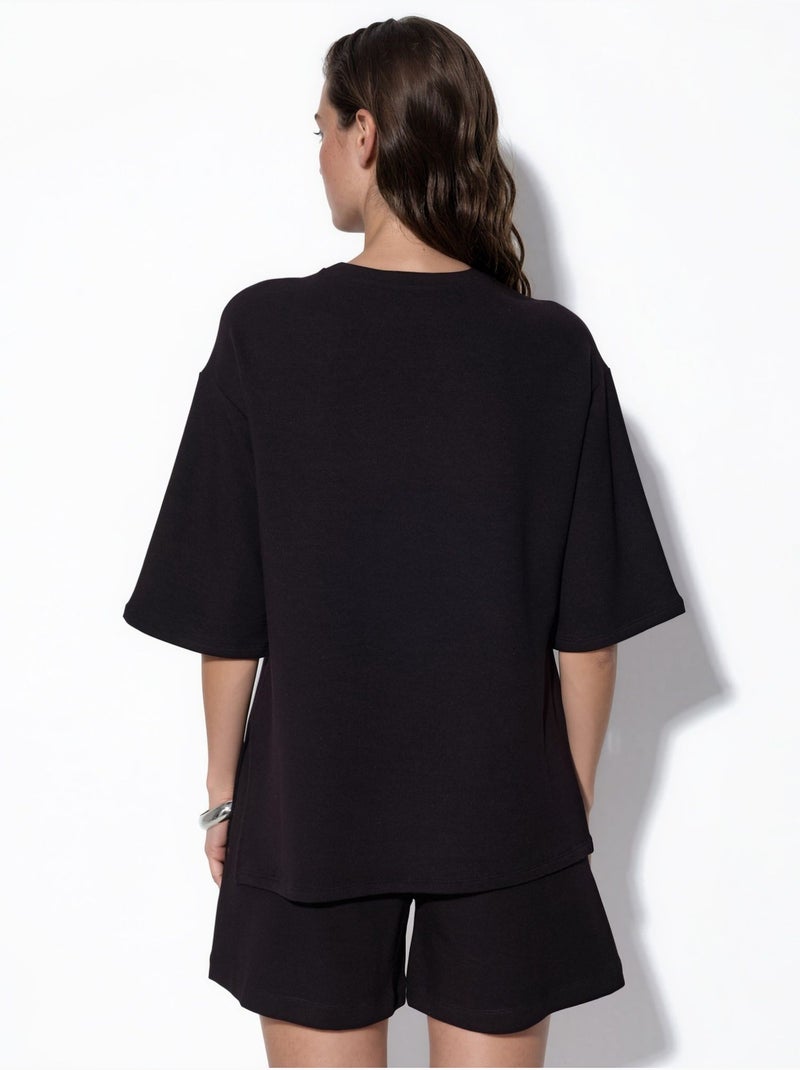 T-shirt femme coupe ample à col rond busem Noir - Kiabi