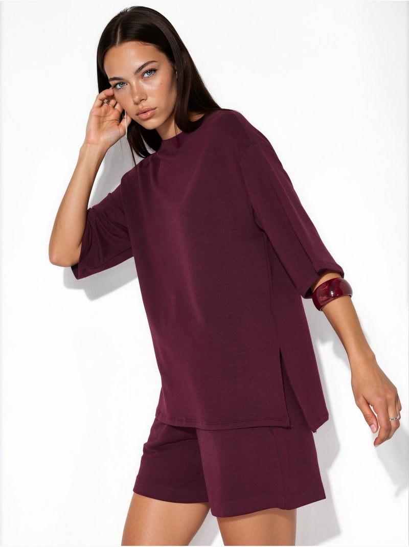 T-shirt femme coupe ample à col rond busem Rouge bordeaux - Kiabi