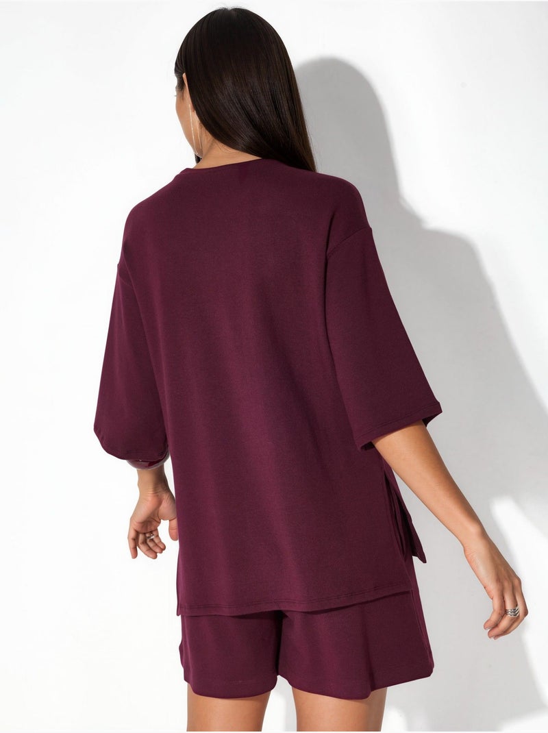 T-shirt femme coupe ample à col rond busem Rouge bordeaux - Kiabi