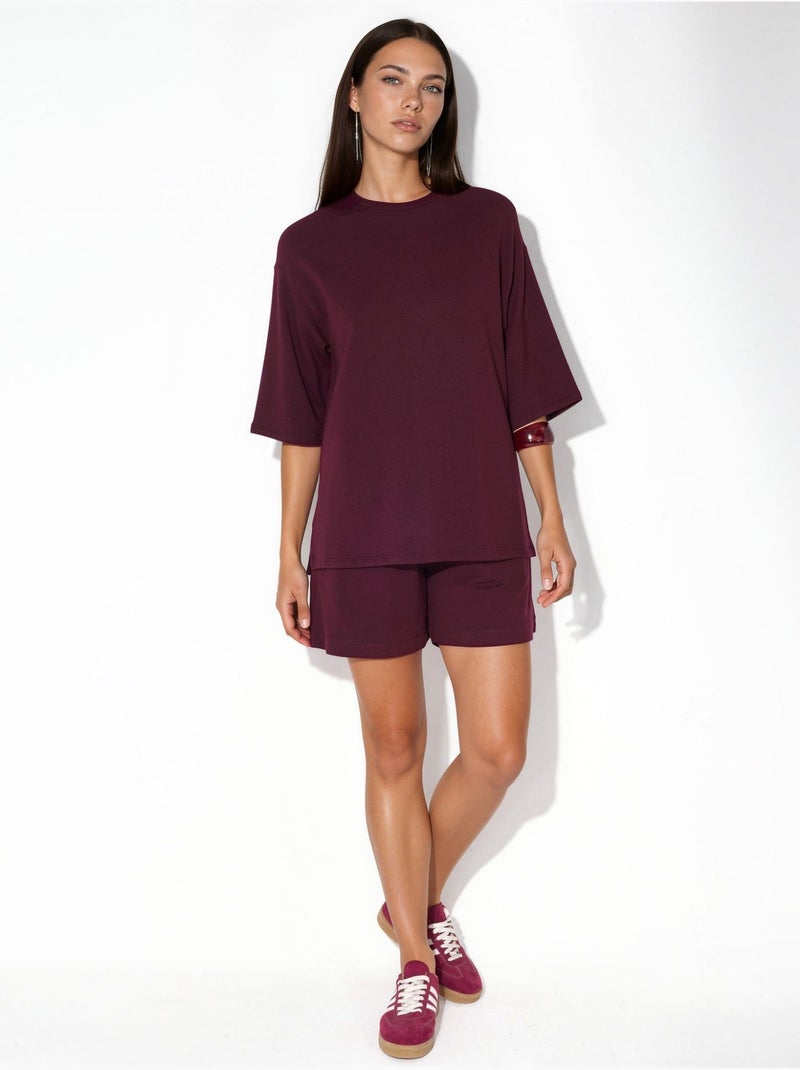 T-shirt femme coupe ample à col rond busem Rouge bordeaux - Kiabi