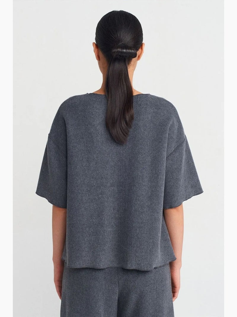 T-shirt femme coupe ample à col rond dilvin Gris Noir - Kiabi