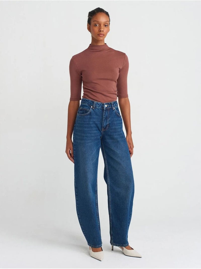 T-shirt Femme Coupe Slim À Col Montant Court Marron - Kiabi