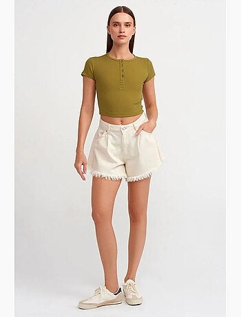 T-shirt femme court coupe slim à col rond dilvin