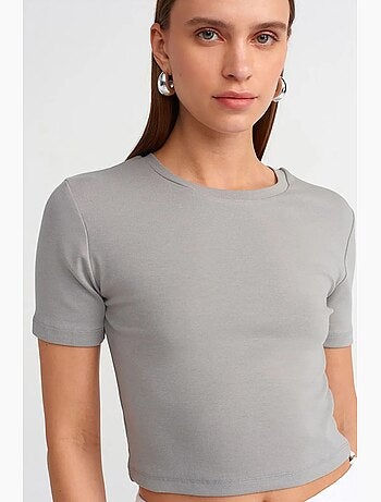 T-shirt femme crop slim à col rond dilvin