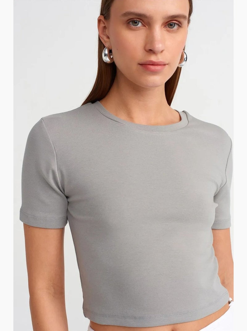 T-shirt femme crop slim à col rond dilvin Gris clair - Kiabi