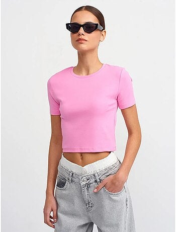 T-shirt femme crop slim à col rond dilvin
