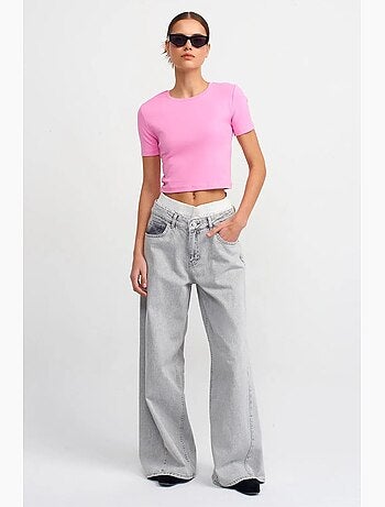 T-shirt femme crop slim à col rond dilvin