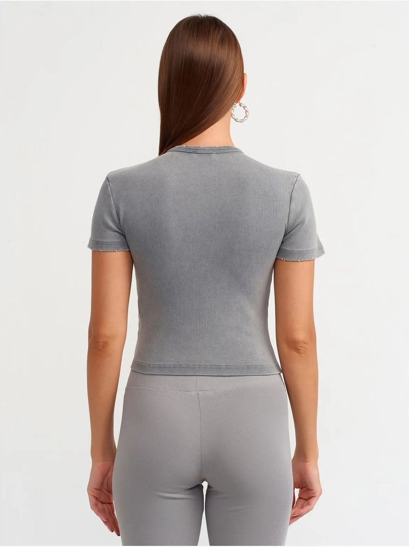 T-shirt Femme Crop Slim Fit Gris foncé - Kiabi