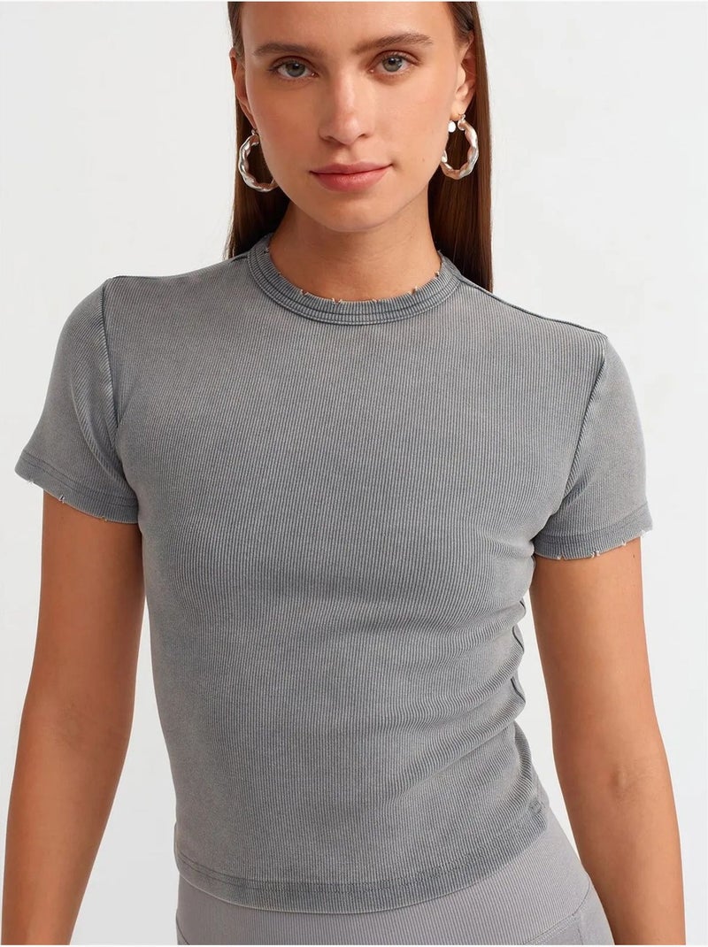 T-shirt Femme Crop Slim Fit Gris foncé - Kiabi