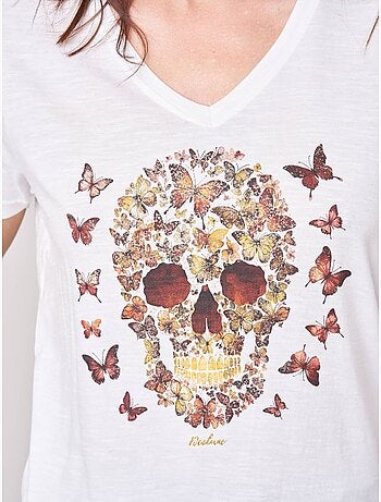 T-shirt femme en 100% coton avec imprimé tête de mort florale 'deeluxe'