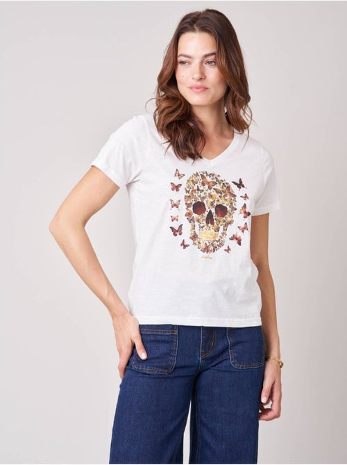 T-shirt femme en 100% coton avec imprimé tête de mort florale 'deeluxe' - Kiabi T-shirt femme en 100% coton avec imprimé tête de mort florale 'deeluxe' - Kiabi