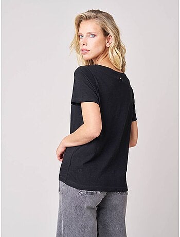 T-shirt femme en 100% coton avec imprimé tête de mort florale 'deeluxe'