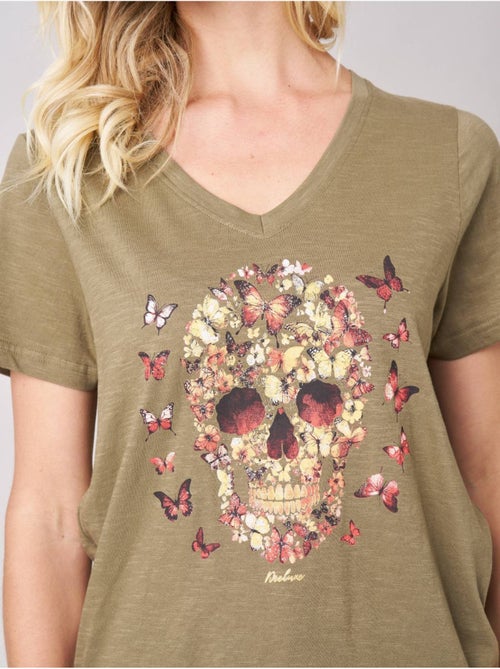 T-shirt femme en 100% coton avec imprimé tête de mort florale 'Deeluxe' - Kiabi