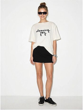 T-shirt femme en coton à col bateau et imprimé lucci