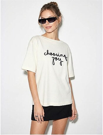 T-shirt femme en coton à col bateau et imprimé lucci