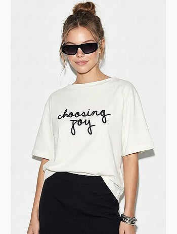 T-shirt femme en coton à col bateau et imprimé lucci