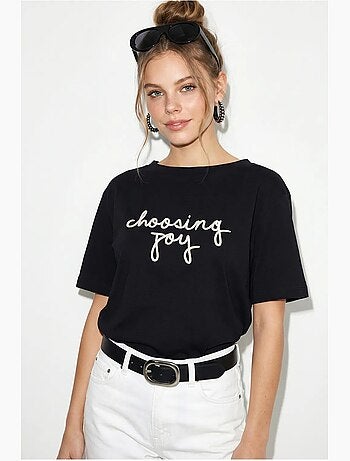 T-shirt femme en coton à col bateau et imprimé lucci