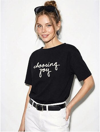 T-shirt femme en coton à col bateau et imprimé lucci